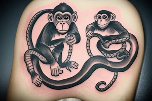 Monkey holding a snake in his hand as a whip while sitting on a horse tattoo idea