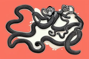 Monkey holding a snake in his hand as a whip, the monkey is riding a horse tattoo idea