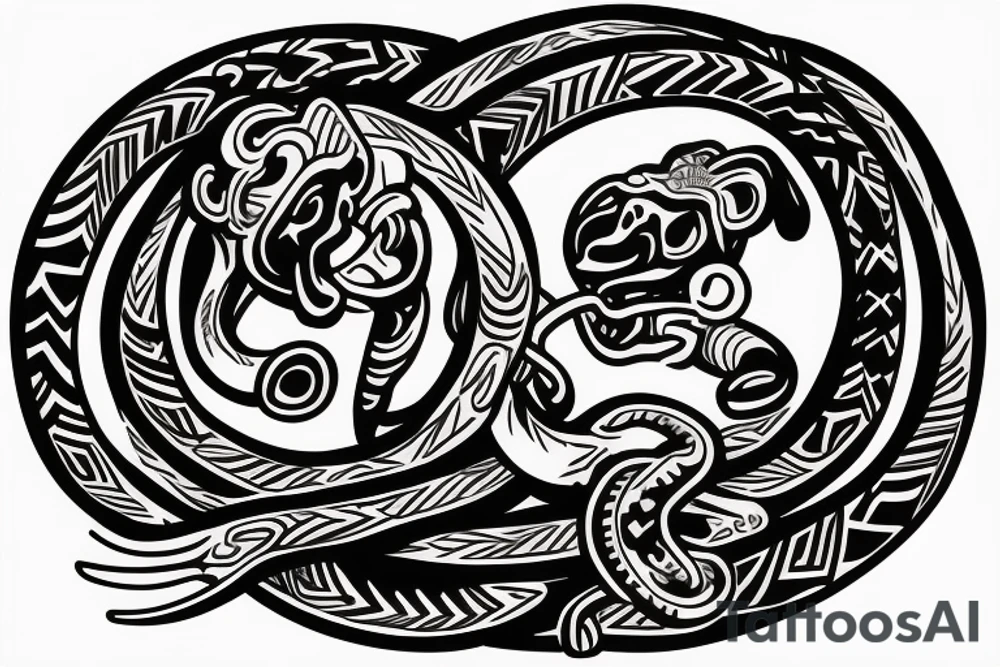 Monkey riding a horse holding a snake in his hand as a whip tattoo idea