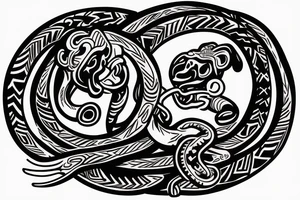 Monkey riding a horse holding a snake in his hand as a whip tattoo idea