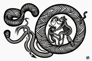 Monkey riding a horse holding a snake in his hand as a whip tattoo idea