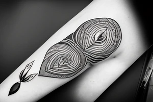 Fine line eye inside heart tattoo idea