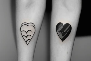 Simple 1/2” inche fine line silhouette small eye inside heart tattoo idea