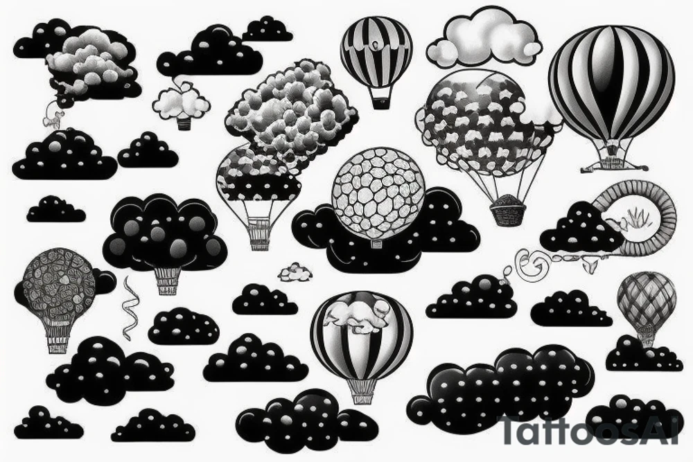 clouds, hot air ballon tattoo idea