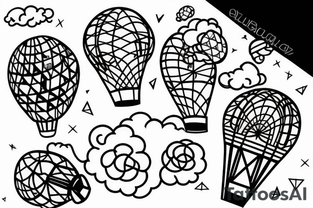 clouds, hot air ballon tattoo idea