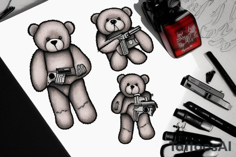 A teddybear holding a glock tattoo idea