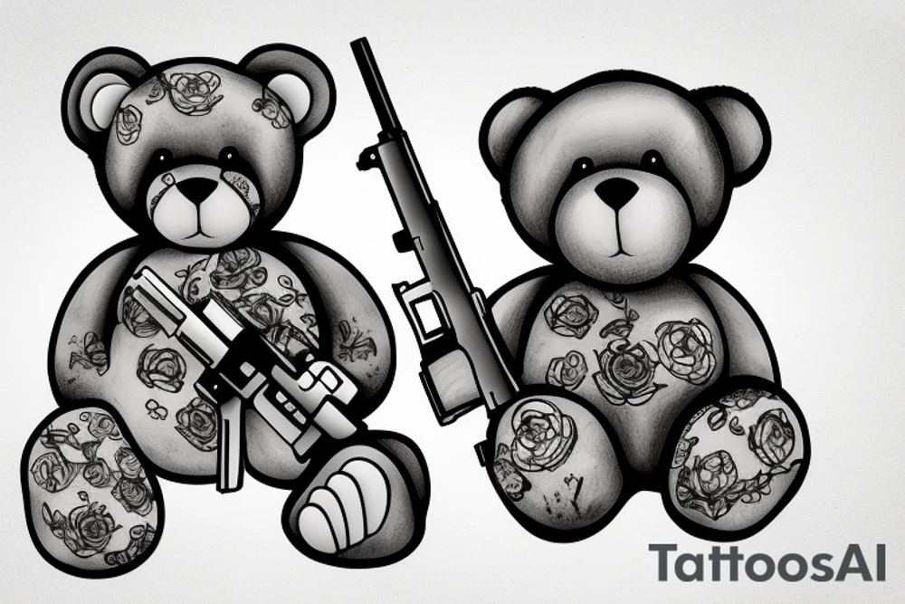 A teddybear holding a gun tattoo idea