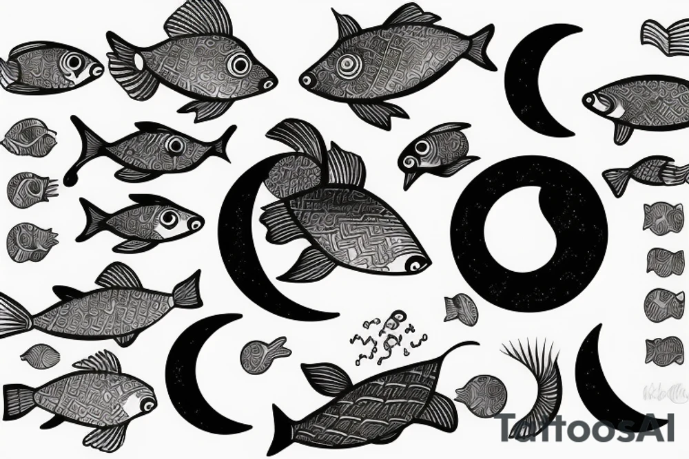 Yang fish swimming around a half moon tattoo idea