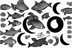 Yang fish swimming around a half moon tattoo idea