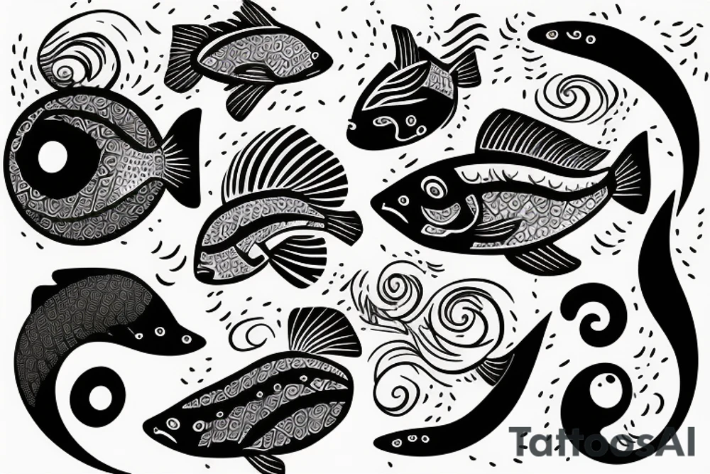 Yang fish swimming around a half moon tattoo idea