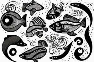Yang fish swimming around a half moon tattoo idea