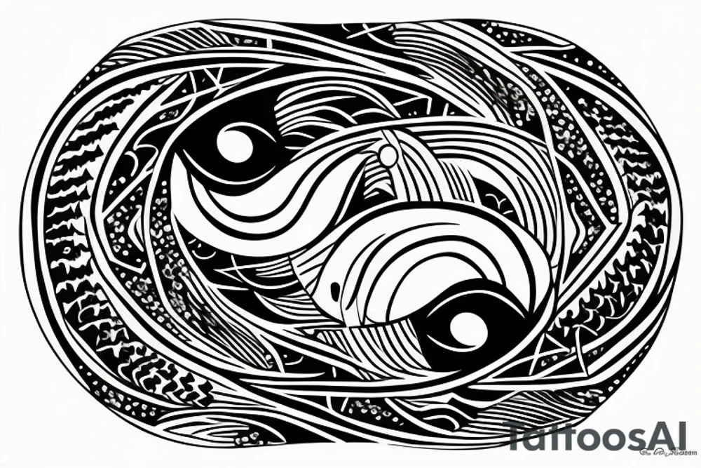 Yin Yang fish swimming around a half moon in a circle tattoo idea