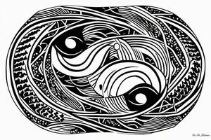 Yin Yang fish swimming around a half moon in a circle tattoo idea