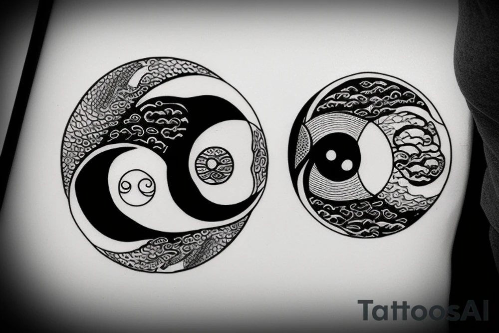 Yin Yang fish swimming around a half moon in a circle tattoo idea