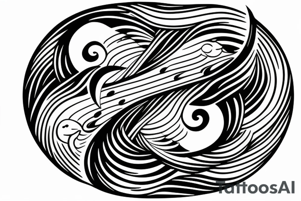 Yin Yang fish swimming around a half moon in a circle tattoo idea