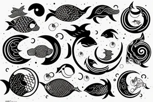 Yin Yang fish swimming around a moon tattoo idea