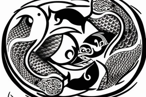 Yin Yang fish swimming around a moon tattoo idea