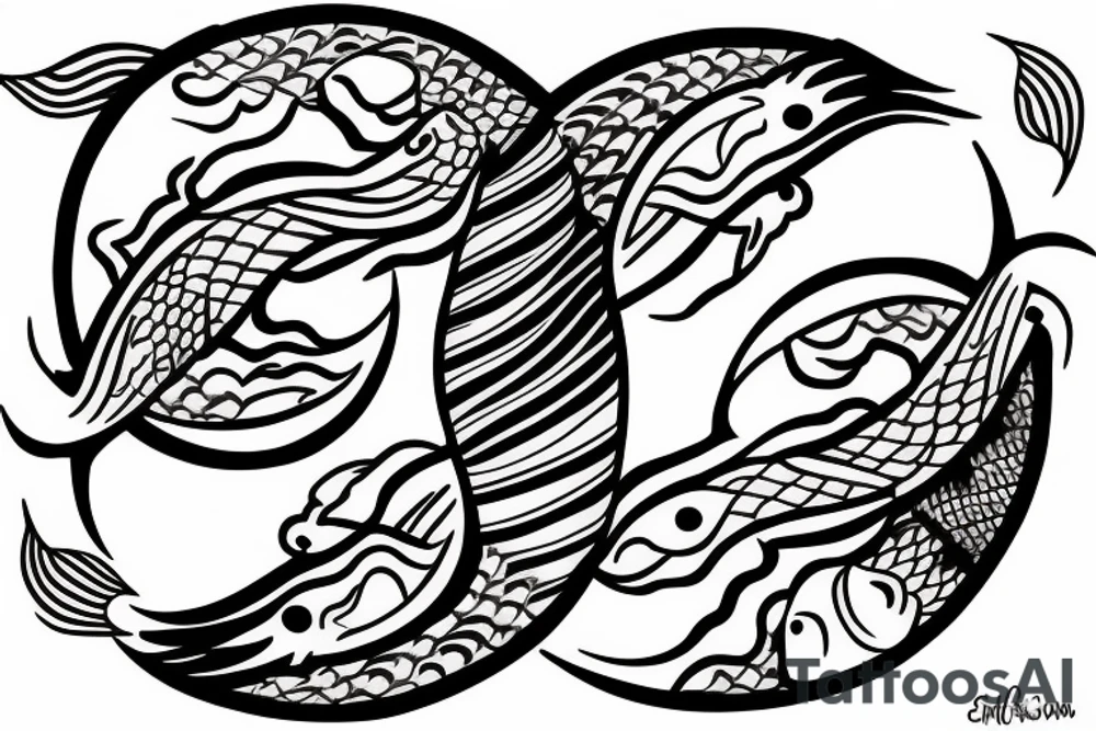 Yin Yang koi fish around a moon tattoo idea