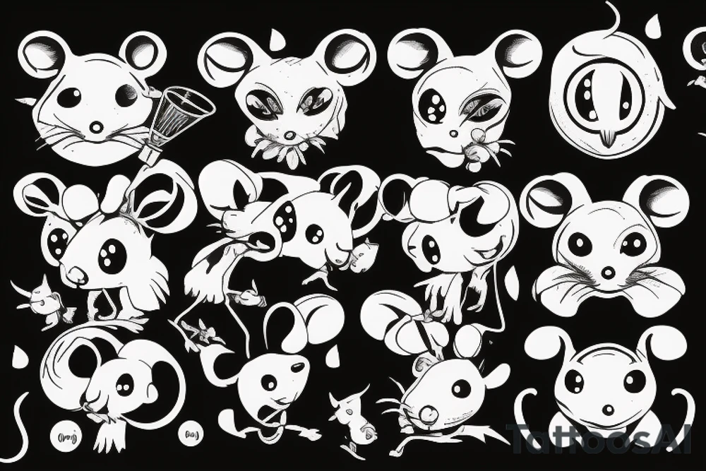 Mouse with x for eyes shaking a cocktail tattoo idea