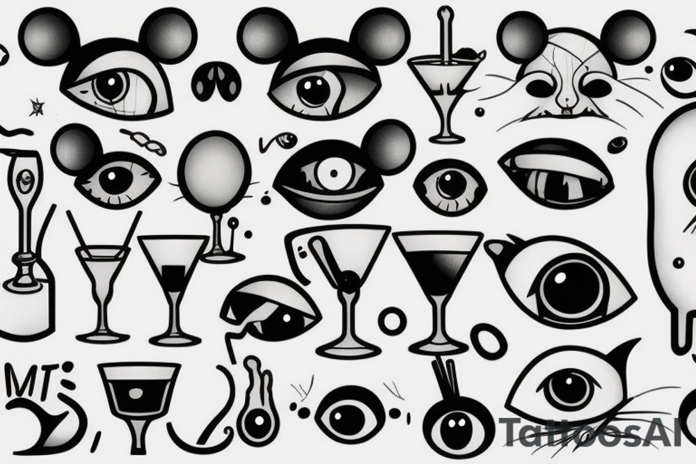 Mouse with x for eyes shaking a cocktail tattoo idea