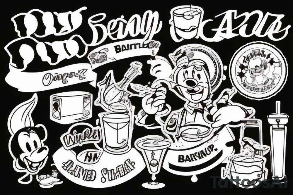 Steamboat Willy bartending tattoo idea