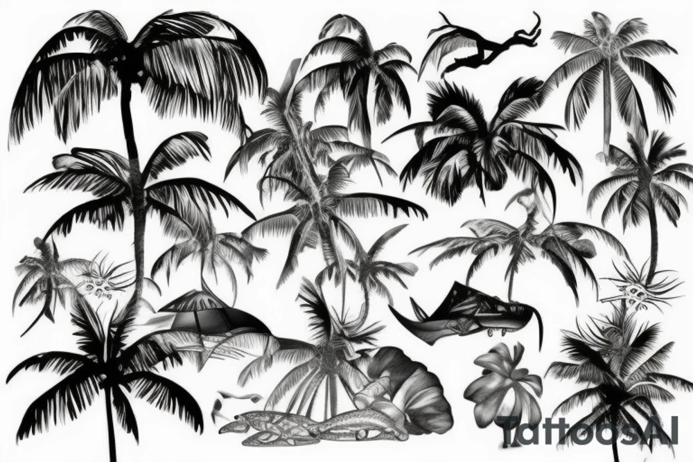 Tropical island tattoo idea