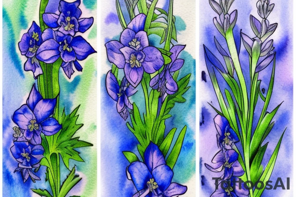Two stems of blue delphinium, one shorter than the other tattoo idea