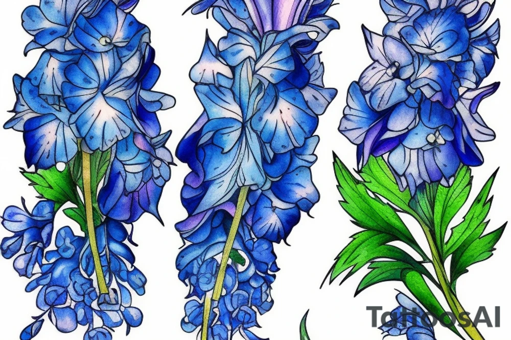 Two stems of blue delphinium, one shorter than the other tattoo idea