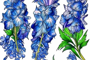 Two stems of blue delphinium, one shorter than the other tattoo idea