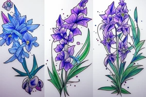 Two stems of blue delphinium tattoo idea