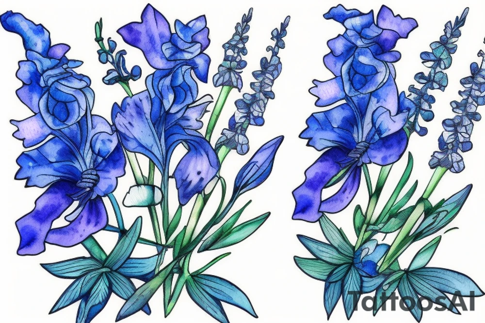 Two stems of blue delphinium tattoo idea