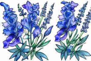 Two stems of blue delphinium tattoo idea