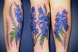 Two stems of blue delphinium tattoo idea