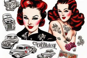 Pin up girl on a vintage car tattoo idea