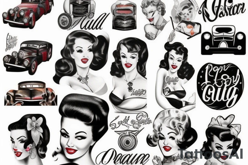 Pin up girl on a vintage car tattoo idea