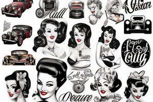 Pin up girl on a vintage car tattoo idea