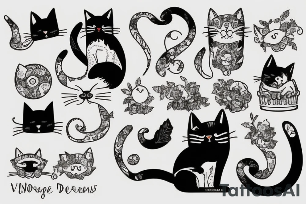 Vintage Modern cat tattoo idea