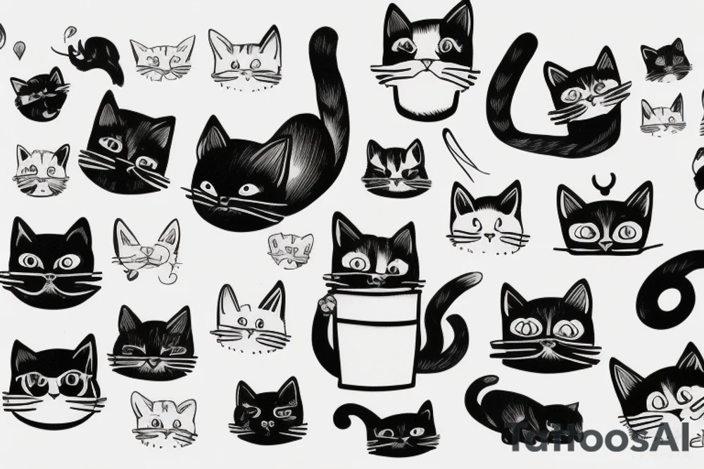 Vintage Modern cat tattoo idea