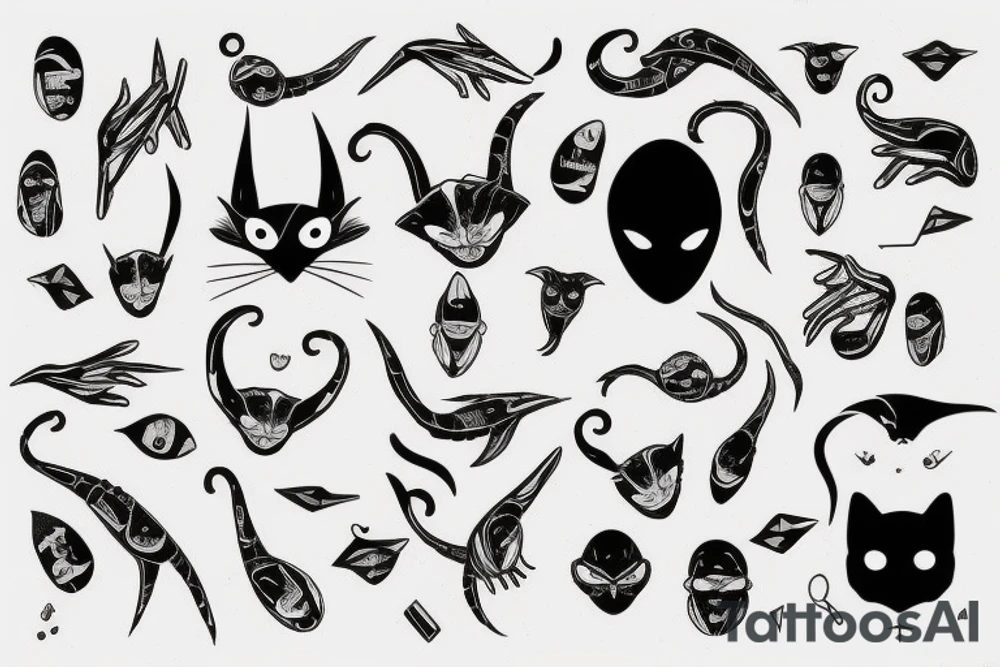 Alien with Modern cat tattoo idea
