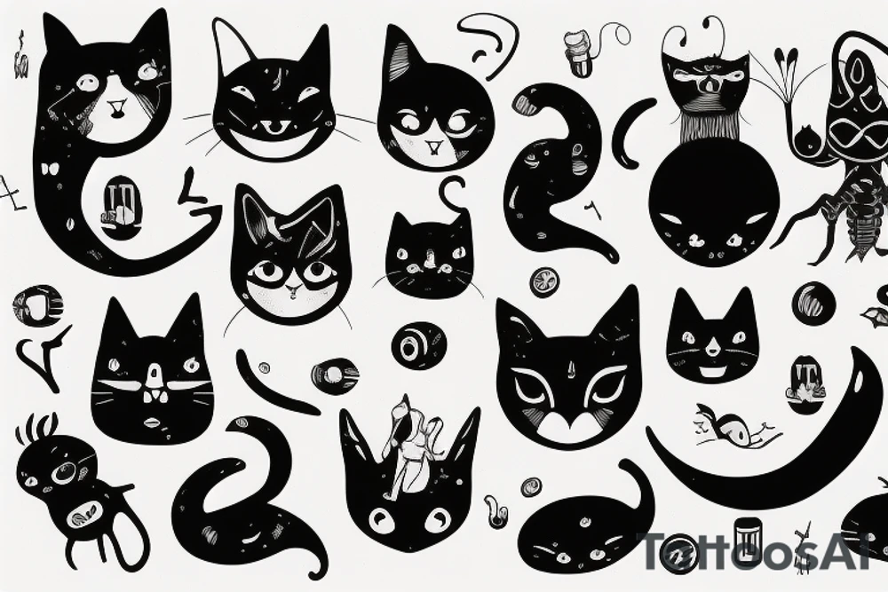 Alien with Modern cat tattoo idea