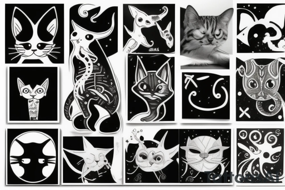 Alien with Modern cat tattoo idea
