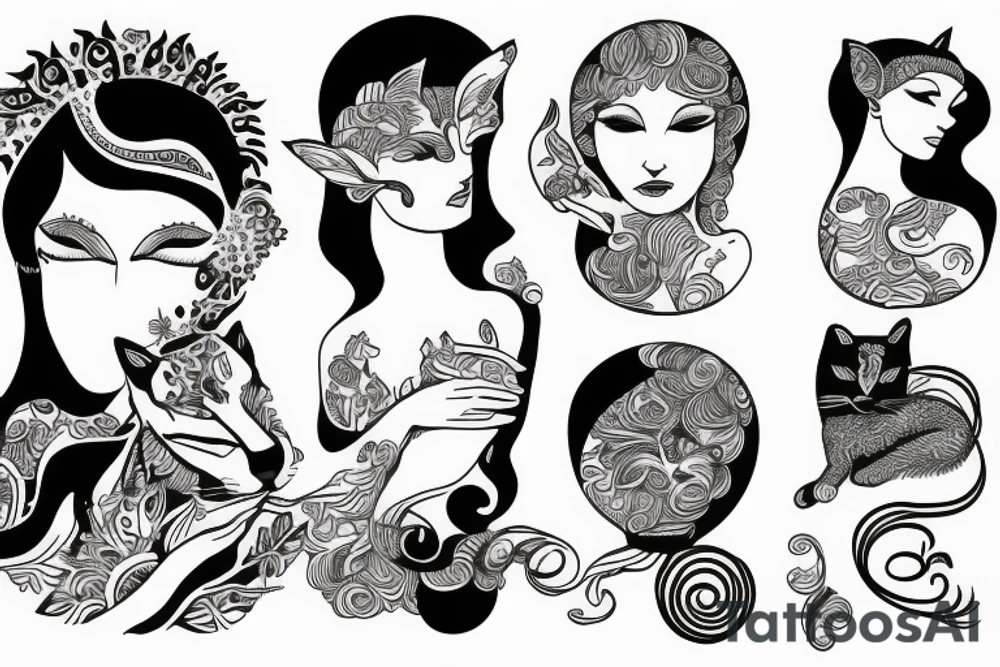 Goddess with cat tattoo idea