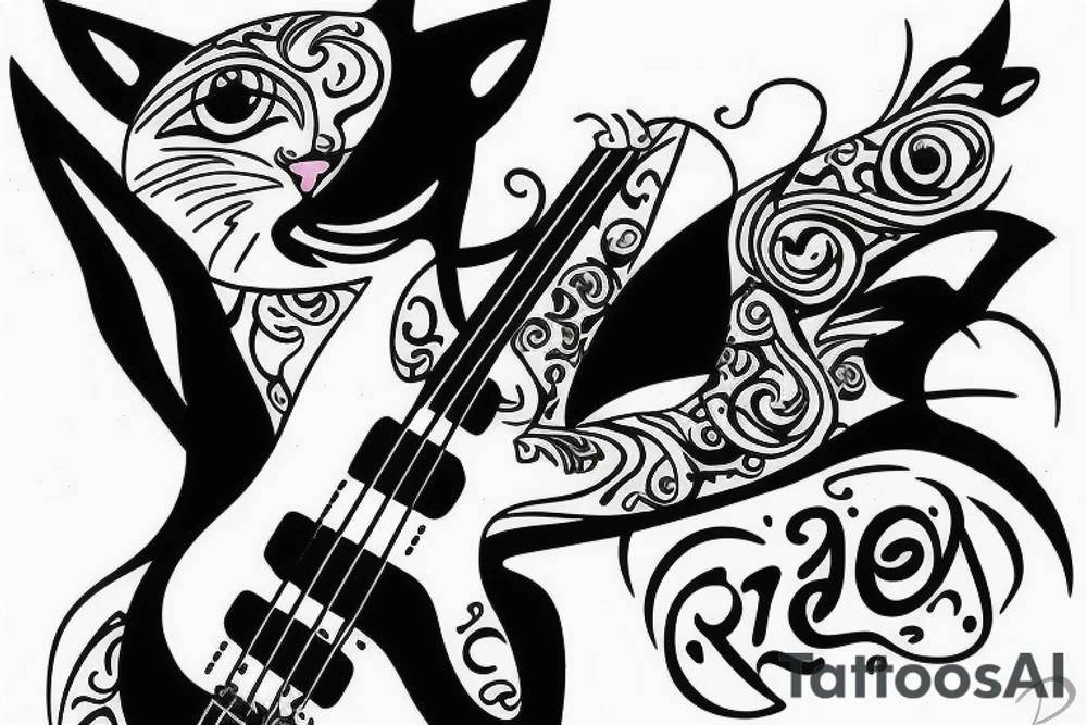 Cat playing bass tattoo idea