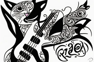 Cat playing bass tattoo idea