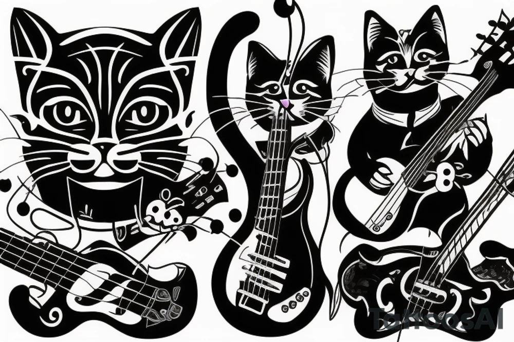 Cat playing bass tattoo idea
