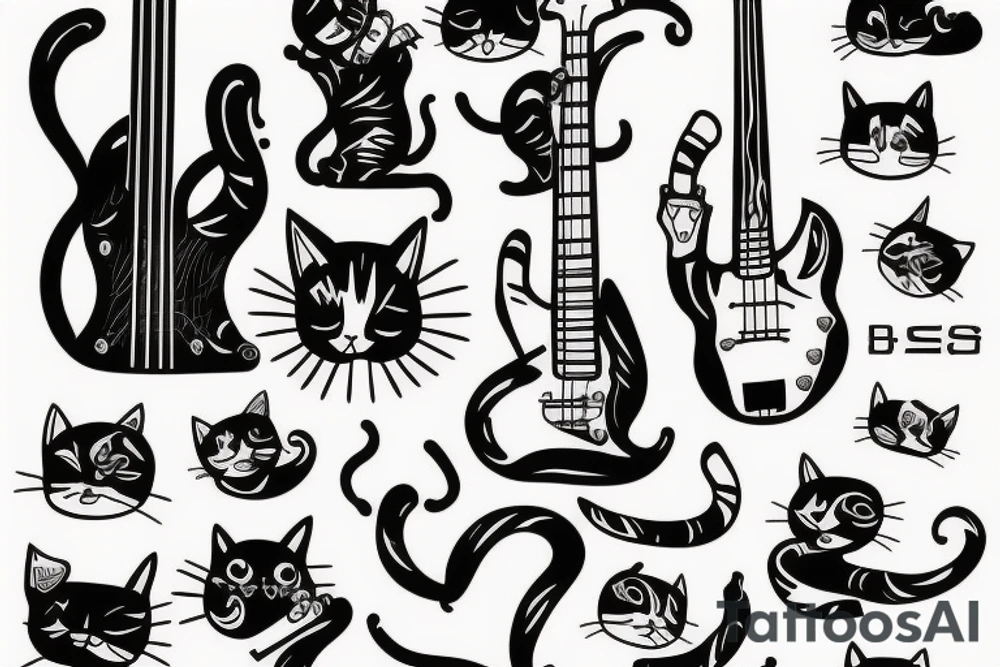 Cat playing bass tattoo idea