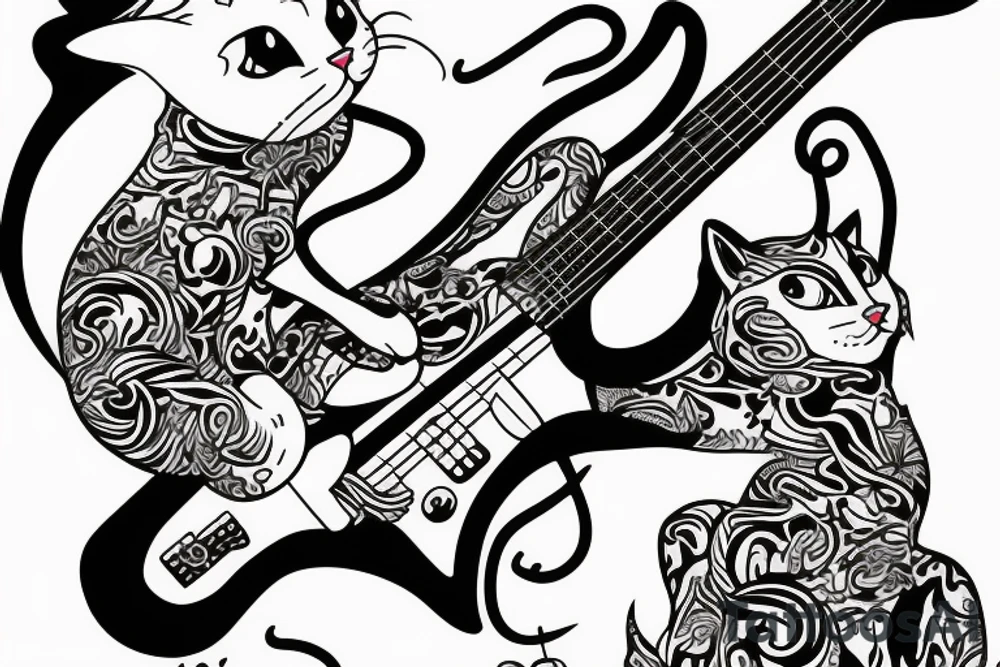 Cat playing bass tattoo idea