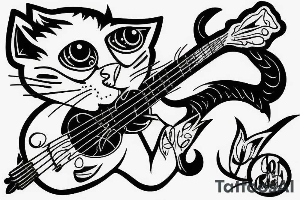 Cool Cat playing bass tattoo idea