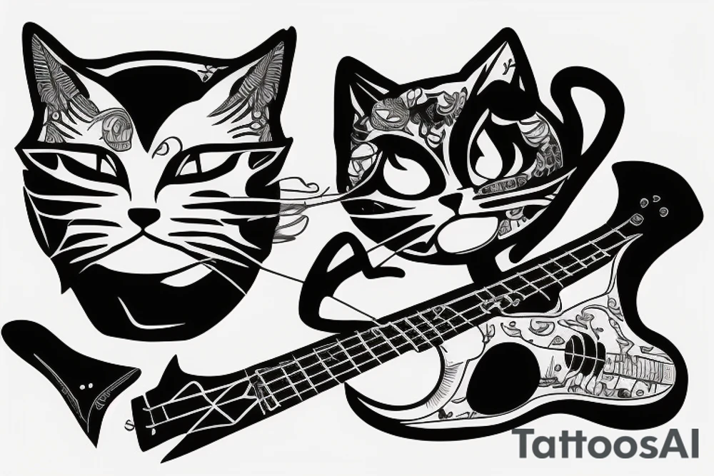 Cool Cat playing bass tattoo idea