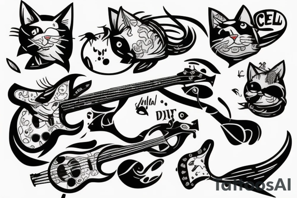 Cool Cat playing bass tattoo idea